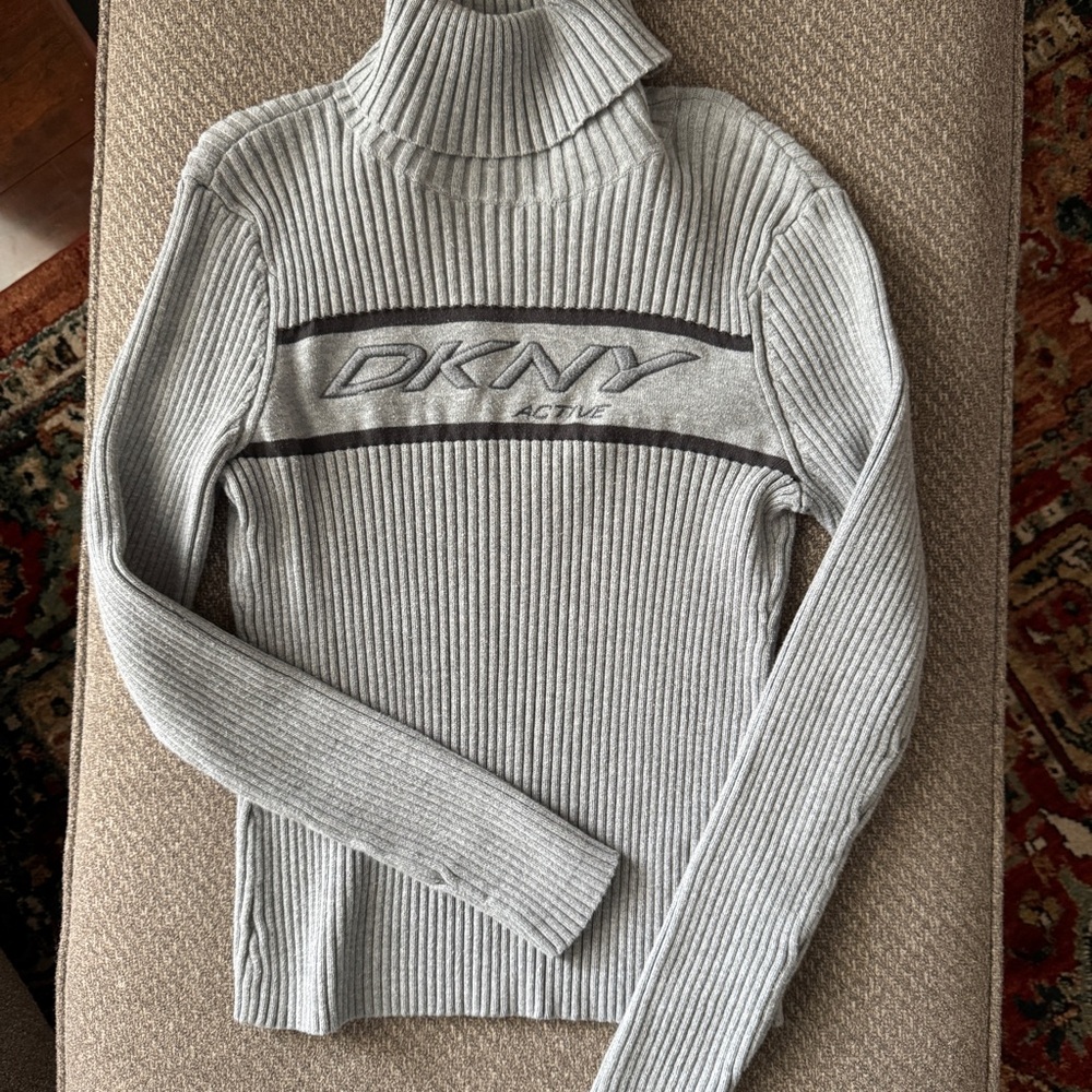 Vintage Y2K DKNY Active Spellout Ribbed Turtleneck Sweater
